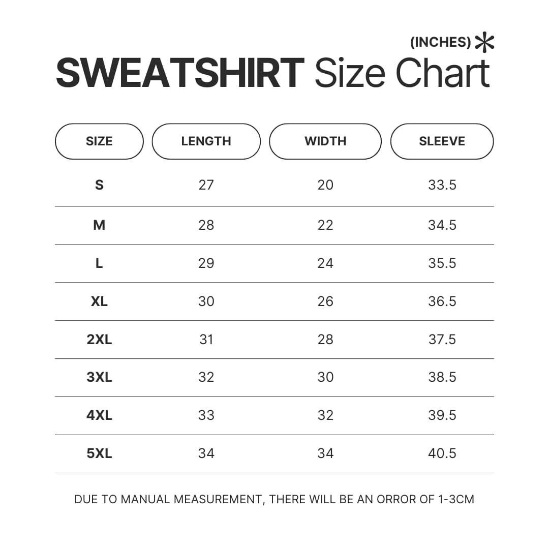 Sweatshirt Size Chart - BTS Gifts