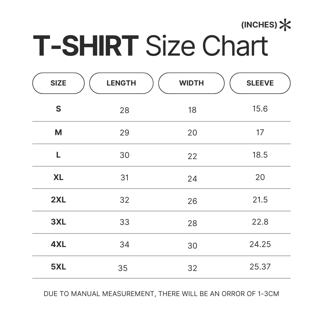 T shirt Size Chart - BTS Gifts