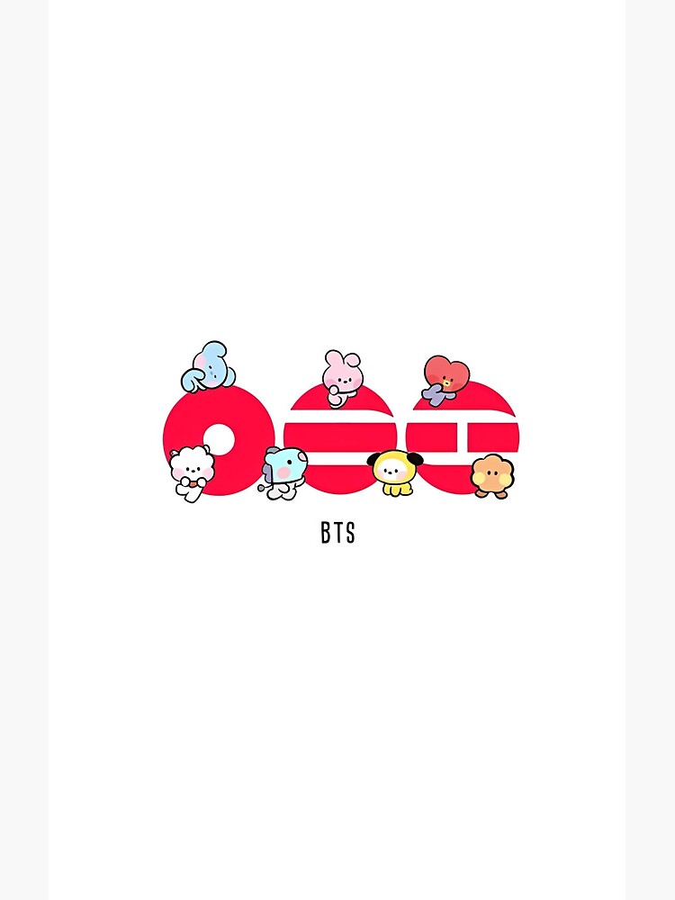 Cute Bt21 Characters On Red Arirang Letters Shower Curtain - Image 2