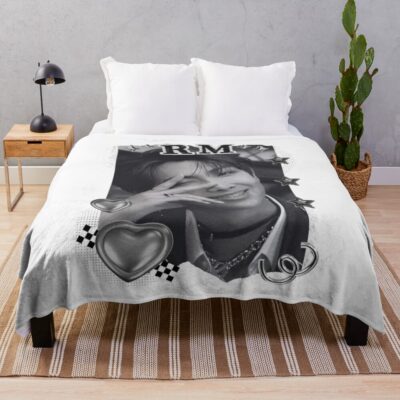Bts Rm Kpop Boy Group Black And White Collage Design Throw Blanket
