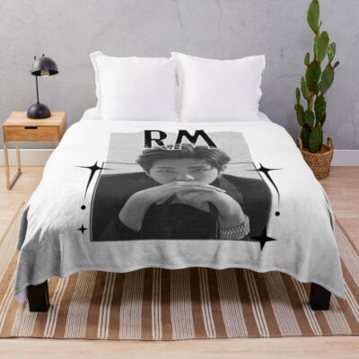 Bts Rm Kpop Boy Group Scrapbook Collage Cozy Y2k Vintage Design Throw Blanket