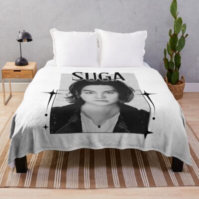 Bts Suga Agust Kpop Boy Group Scrapbook Collage Cozy Y2k Vintage Design Throw Blanket
