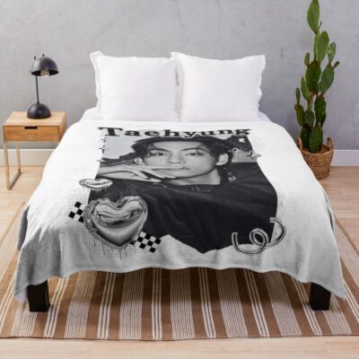 Bts V Taehyung Kpop Boy Group Black And White Collage Design Throw Blanket