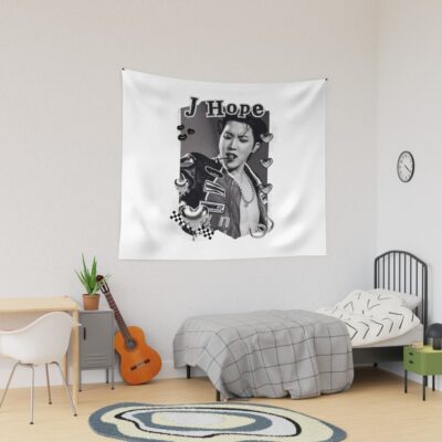 Bts J Hope Kpop Boy Group Black And White Collage Design Tapestry