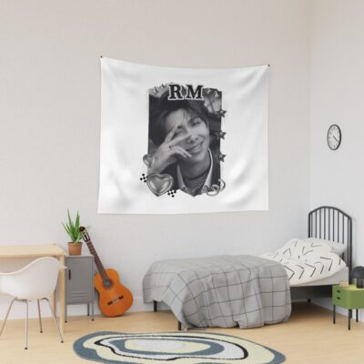 Bts Rm Kpop Boy Group Black And White Collage Design Tapestry