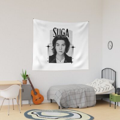 Bts Suga Agust Kpop Boy Group Scrapbook Collage Cozy Y2k Vintage Design Tapestry