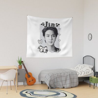 Bts Jin Kpop Boy Group Black And White Collage Design Tapestry