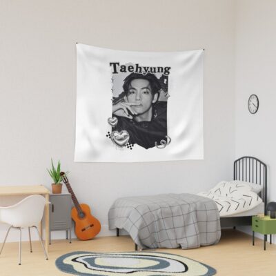 Bts V Taehyung Kpop Boy Group Black And White Collage Design Tapestry