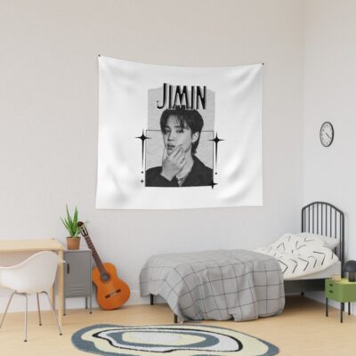 Bts Jimin Kpop Boy Group Scrapbook Collage Cozy Y2k Vintage Design Tapestry