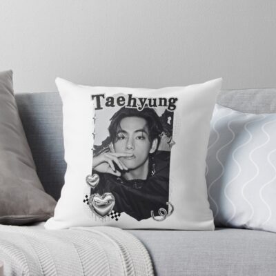 Bts V Taehyung Kpop Boy Group Black And White Collage Design Throw Pillow