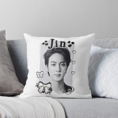 Bts Jin Kpop Boy Group Black And White Collage Design Throw Pillow