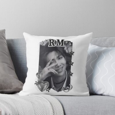 Bts Rm Kpop Boy Group Black And White Collage Design Throw Pillow