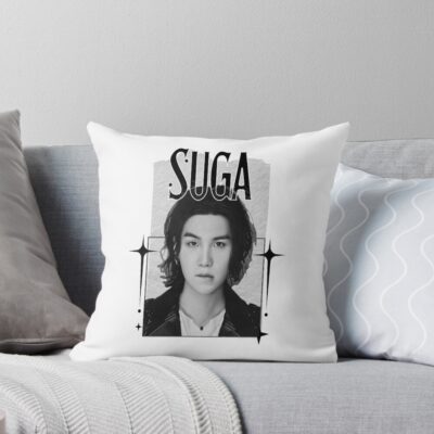 Bts Suga Agust Kpop Boy Group Scrapbook Collage Cozy Y2k Vintage Design Throw Pillow