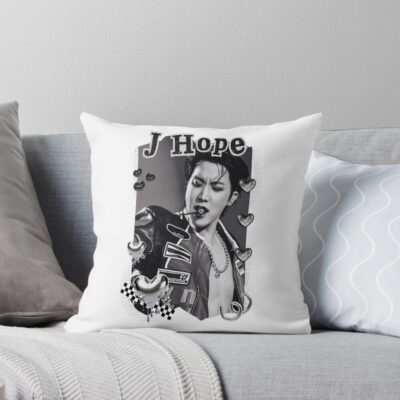 Bts J Hope Kpop Boy Group Black And White Collage Design Throw Pillow